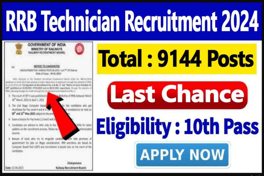 RRB Technician Recruitment 2024, Apply Online for 9144 Vacancies